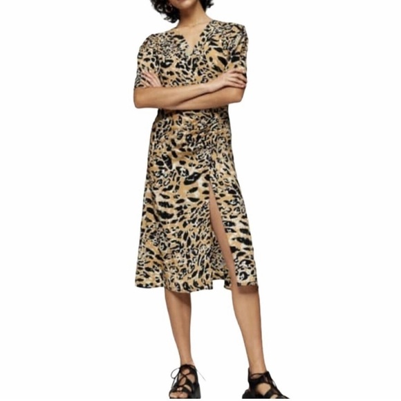 Topshop Leopard Print Mock Wrap Midi Dress size 6 - Picture 1 of 8